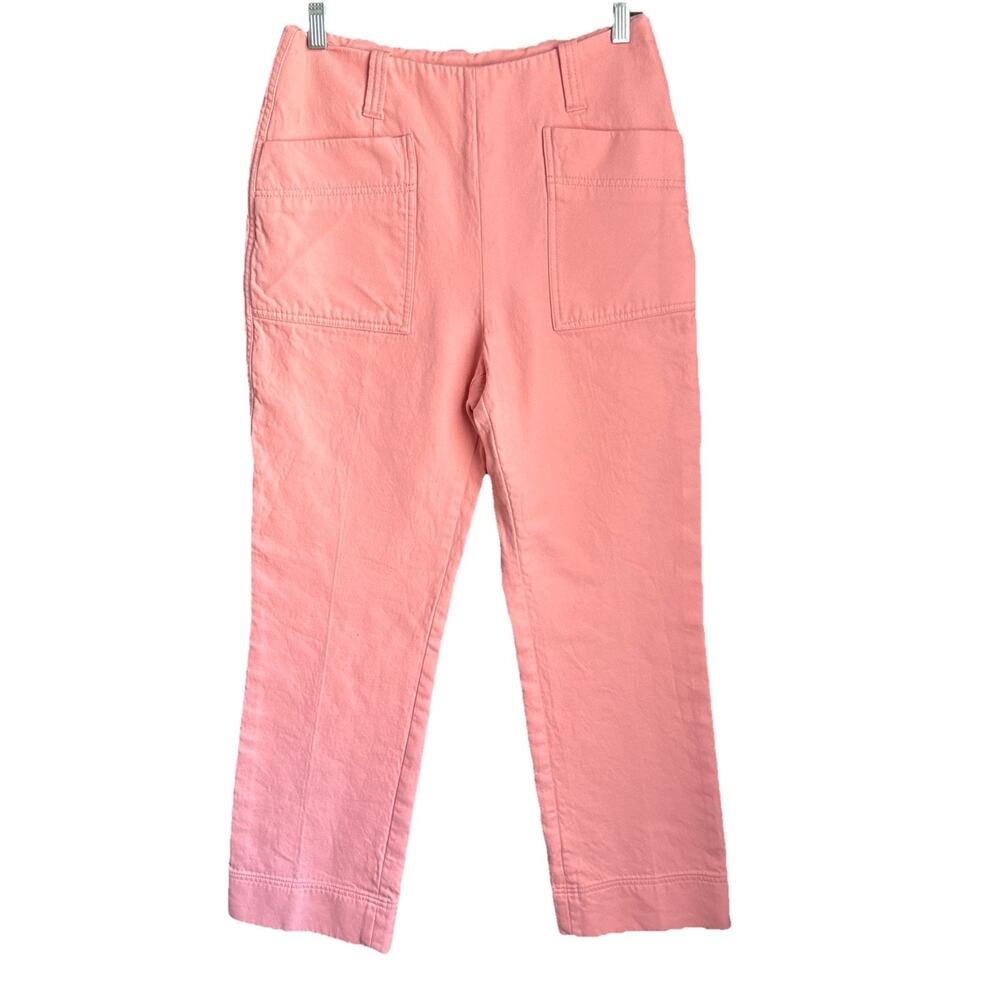 Tory Burch Coral Cotton Twill Utility Ankle Pants 6 Crop Straight Leg Preppy